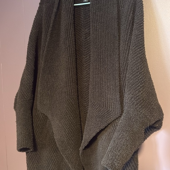 Barefoot Dreams Brown CozyChic Chevron Ribbed Cardi, Long Fine Knit Cardigans XS - Picture 5 of 7
